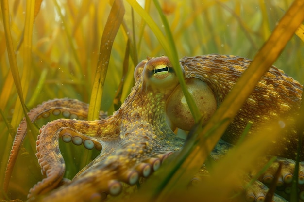 Foto grátis o polvo visto em seu habitat natural subaquático