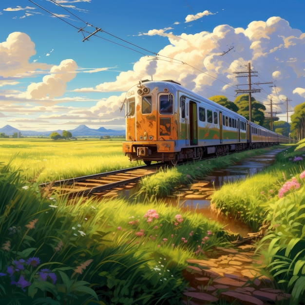 Foto grátis paisagem de anime de pessoa viajando