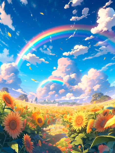 Foto grátis paisagem de arco-íris de anime