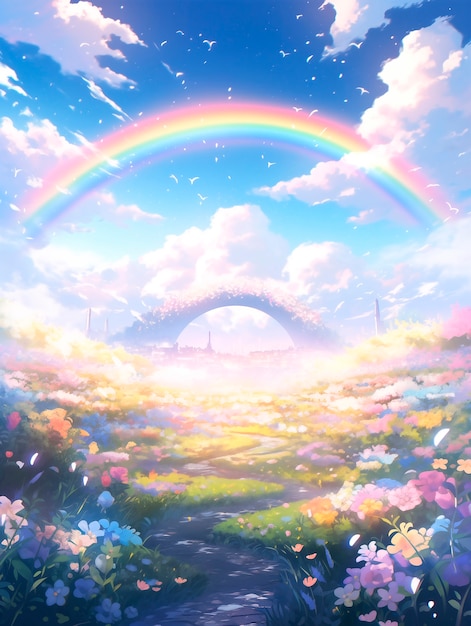 Foto grátis paisagem de arco-íris de anime