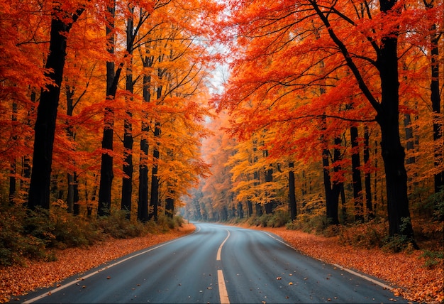 Foto grátis paisagem de outono da estrada florestal