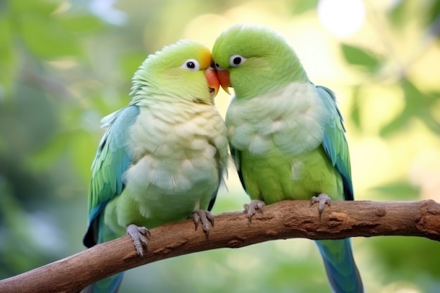 Foto grátis pássaros afetuosos sentados juntos em um ramo