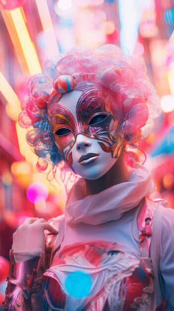 Personagem futurista em retrato de carnaval