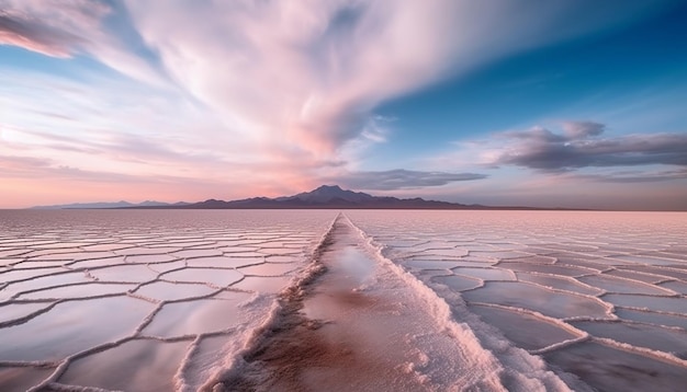 Foto grátis pôr do sol tranquilo sobre o majestoso horizonte do lago salgado gerado por ia