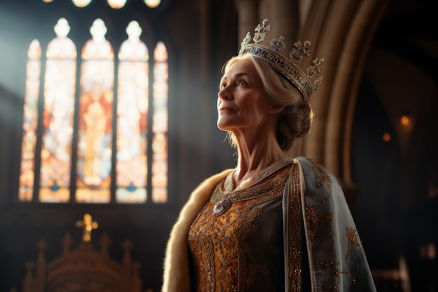 Foto grátis retrato da rainha medieval com coroa na cabeça