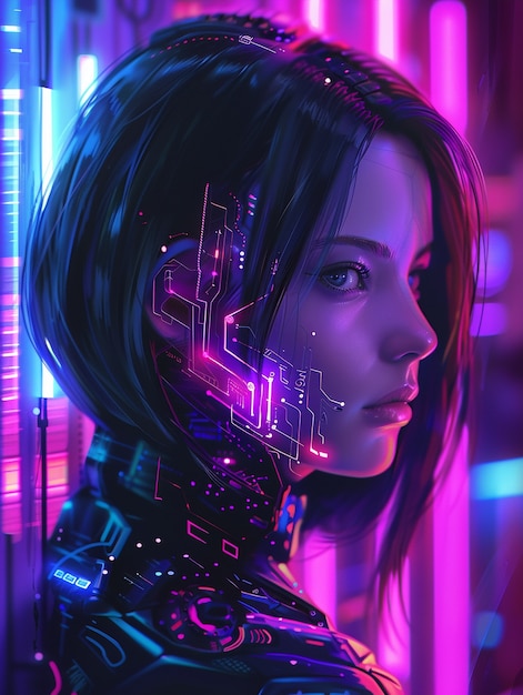 Foto grátis retrato de humanoide feminino futurista com tecnologia avançada