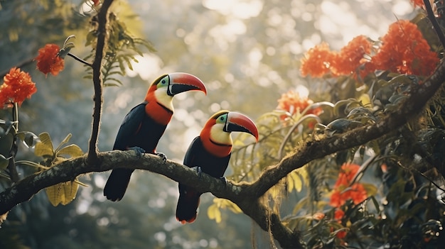 Foto grátis retrato de tucanos em galhos