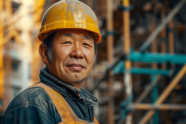 Foto grátis retrato de um homem trabalhando na construção