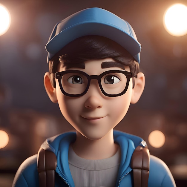 Foto grátis retrato de um menino com um boné azul e óculos renderização 3d