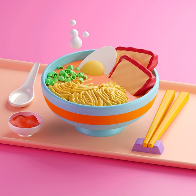 Tigela de ramen estilo desenho animado