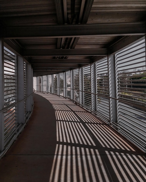 Foto grátis tiro vertical das janelas refletindo no chão de um corredor interno