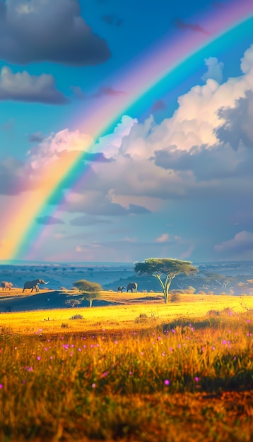 Foto grátis um arco-íris de sonho num campo