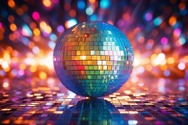 Foto grátis uma bola de discoteca colorida glamouriza os eventos da festa