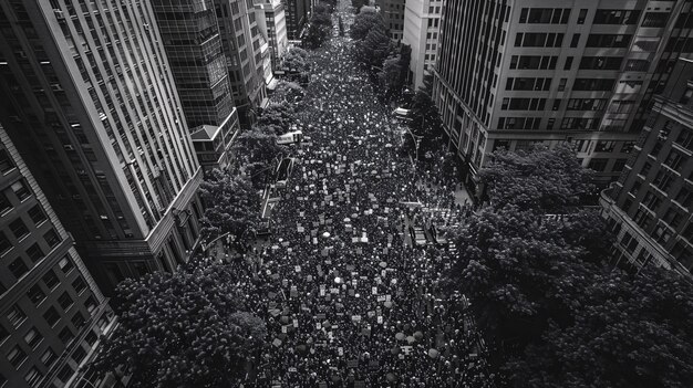 Várias pessoas participando de protestos