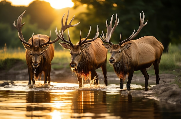 Foto grátis vista de alces em corpo d'água