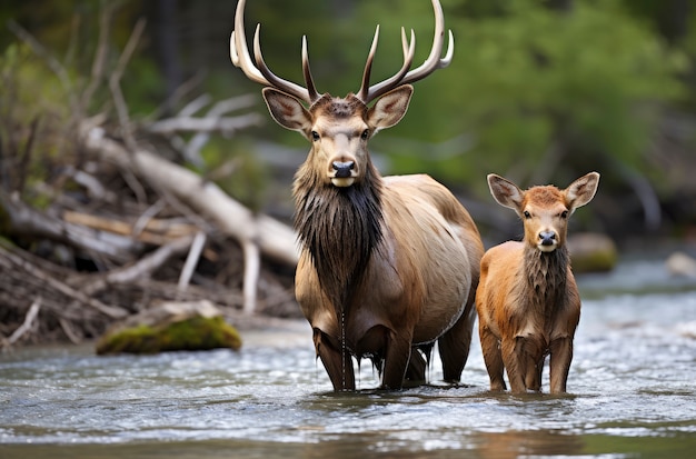 Foto grátis vista de alces em corpo de água natural