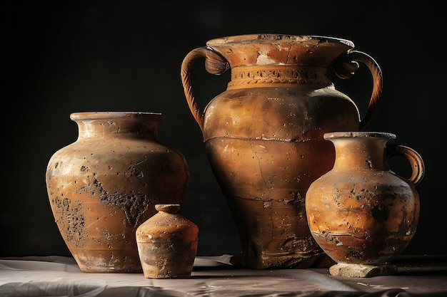 Foto grátis vista de antigos vasos de cerâmica e cerâmica