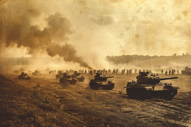 Foto grátis vista de estilo vintage de veículo de tanque de combate durante a guerra