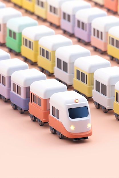 Foto grátis vista de modelo de trem 3d com fundo colorido simples