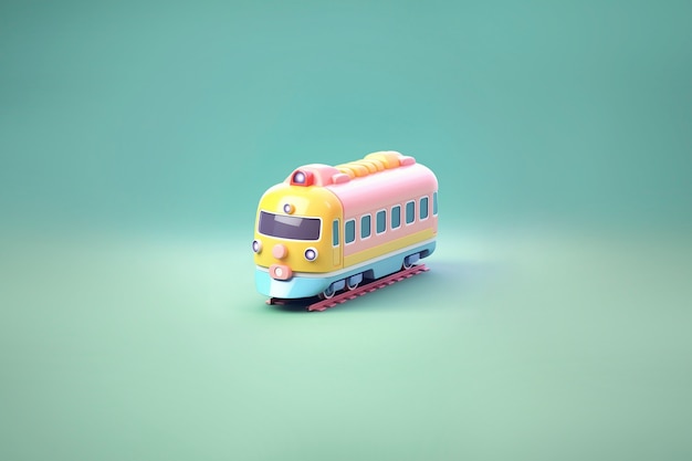 Foto grátis vista de modelo de trem 3d com fundo colorido simples