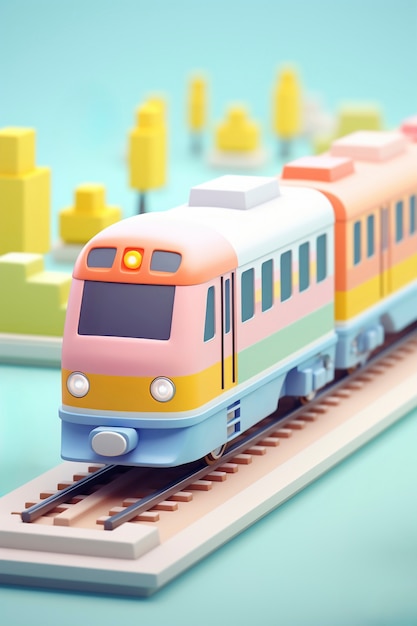 Foto grátis vista de modelo de trem 3d com fundo colorido simples