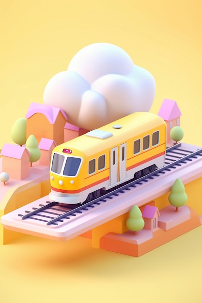 Foto grátis vista de modelo de trem 3d com fundo colorido simples