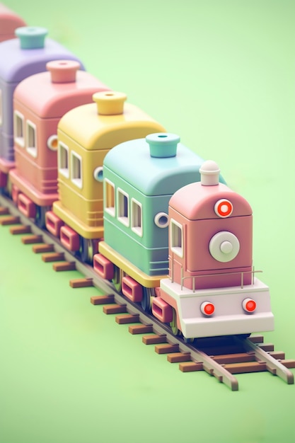 Foto grátis vista de modelo de trem 3d com fundo colorido simples