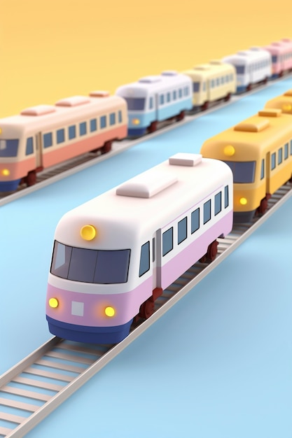 Foto grátis vista de modelo de trem 3d com fundo colorido simples