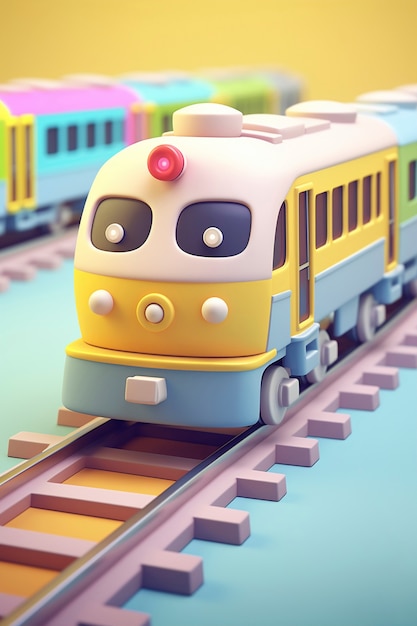 Foto grátis vista de modelo de trem 3d com fundo colorido simples