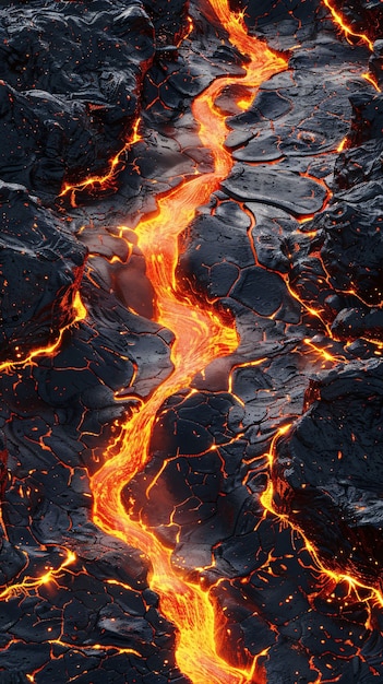 Foto grátis vista de perto de lava derretida em erupção de um vulcão ativo