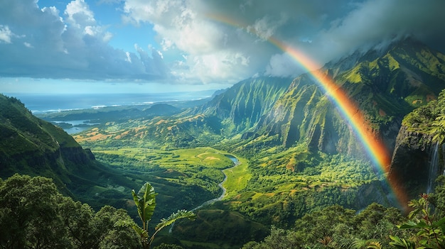 Foto grátis vista do belo arco-íris sobre a paisagem natural