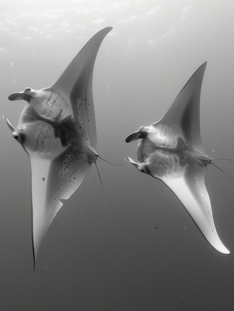 Foto grátis vista em preto e branco da manta-rai em seu ambiente natural subaquático