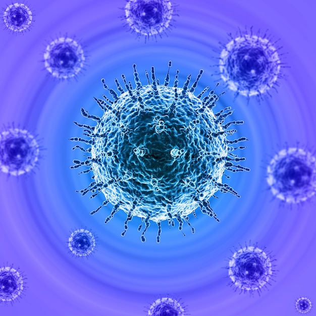 Kostenloses Foto 3d-darstellung eines medizinischen hintergrunds mit abstrakten viruszellen auf einem radialen unschärfe-design