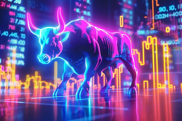 Kostenloses Foto 3d-rendering des finanziellen neonbulls