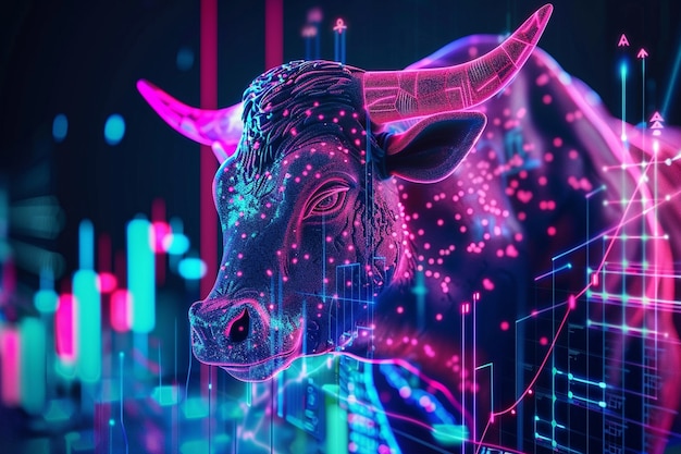 Kostenloses Foto 3d-rendering des finanziellen neonbulls