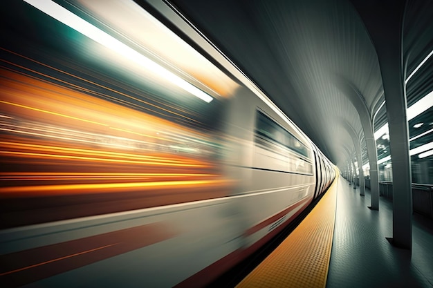 Kostenloses Foto abstrakte bewegungsunschärfe eines hochgeschwindigkeitszuges in einer modernen u-bahn-station