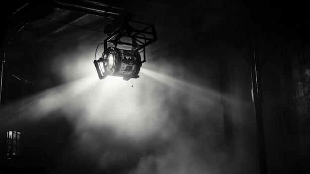 Kostenloses Foto ansicht eines schwarz-weiß-lichtprojektors für das theater