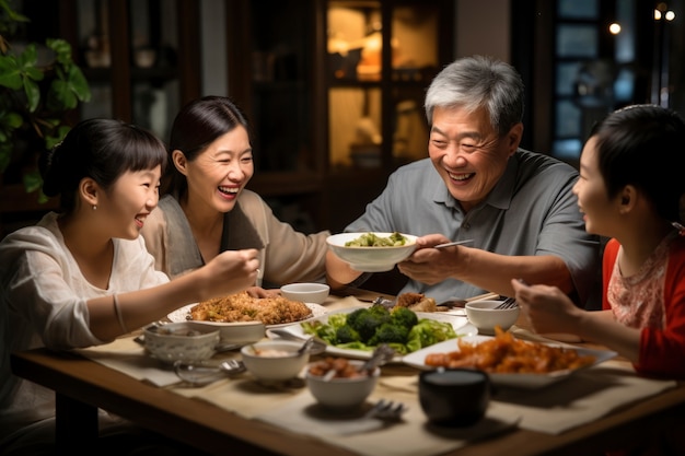 Kostenloses Foto ansicht von menschen, die am chinesischen neujahrs-wiedervereinigungsessen teilnehmen