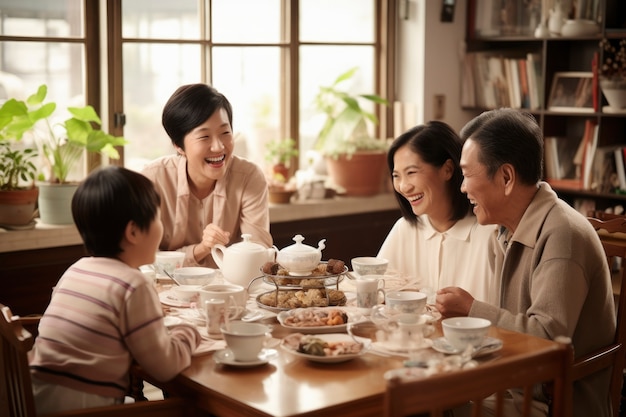 Kostenloses Foto ansicht von menschen, die am chinesischen neujahrs-wiedervereinigungsessen teilnehmen