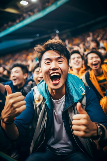 Kostenlose Foto blick auf einen begeisterten fußballfan beim feiern