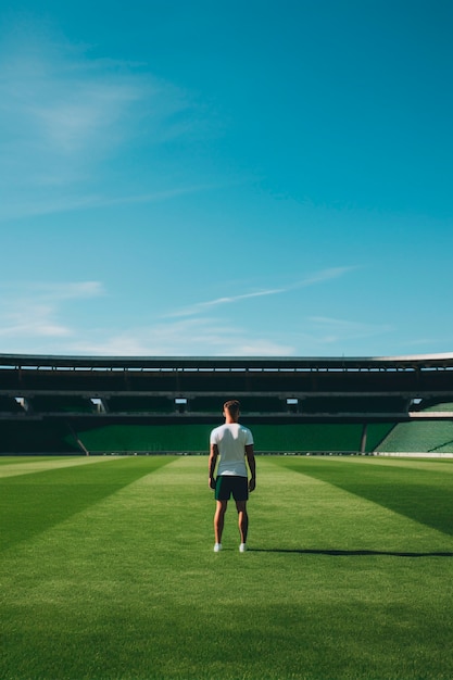 Kostenloses Foto blick auf einen fußballspieler auf einem feld mit gras