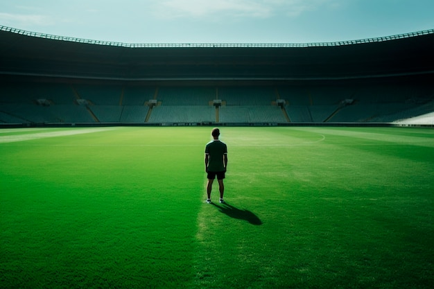 Kostenloses Foto blick auf einen fußballspieler auf einem feld mit gras