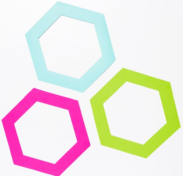 Buntes Papierhexagon der Draufsicht