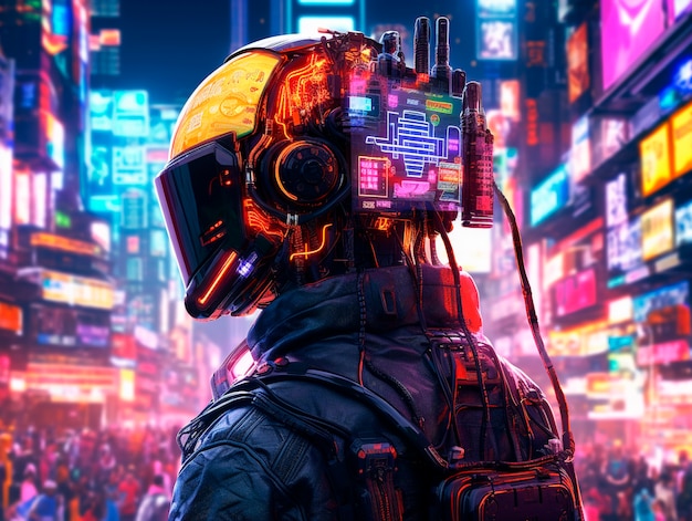 Kostenloses Foto cyberpunk-illustration mit neonfarben und futuristischer technologie