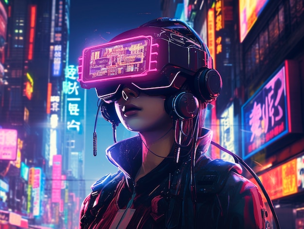 Kostenlose Foto cyberpunk-illustration mit neonfarben und futuristischer technologie