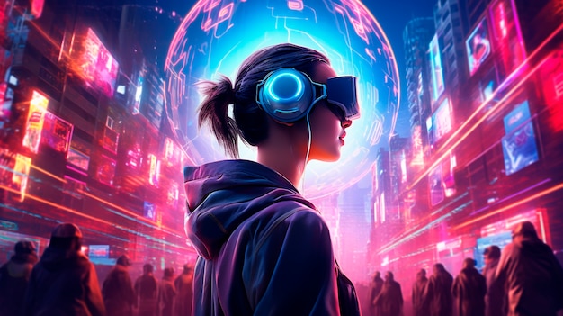 Kostenloses Foto cyberpunk-illustration mit neonfarben und futuristischer technologie