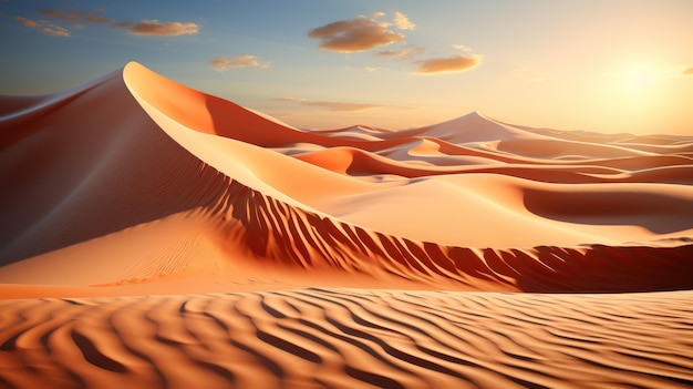 Kostenloses Foto das morgendliche sonnenlicht erstrahlt über eine wüste und wirft schatten auf den sand.