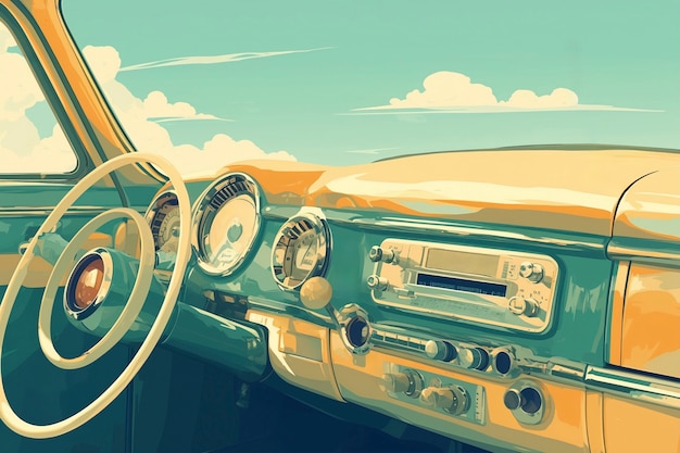 Kostenloses Foto digitale kunstillustration eines vintage-auto-radios