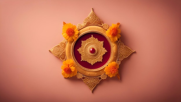 Kostenloses Foto draufsicht auf diwali diya auf rosa hintergrund mit kopierraum