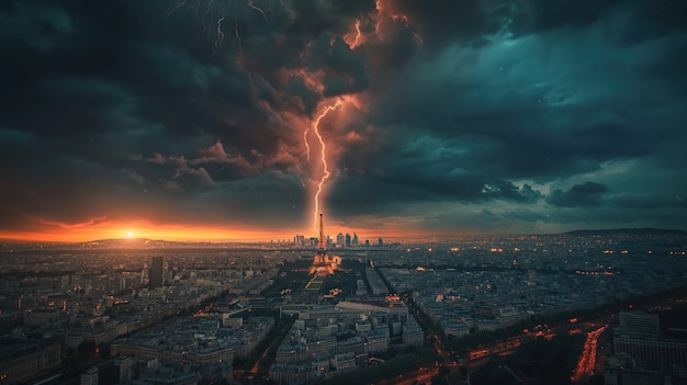 Kostenloses Foto ein gewitter über der stadt in der nacht